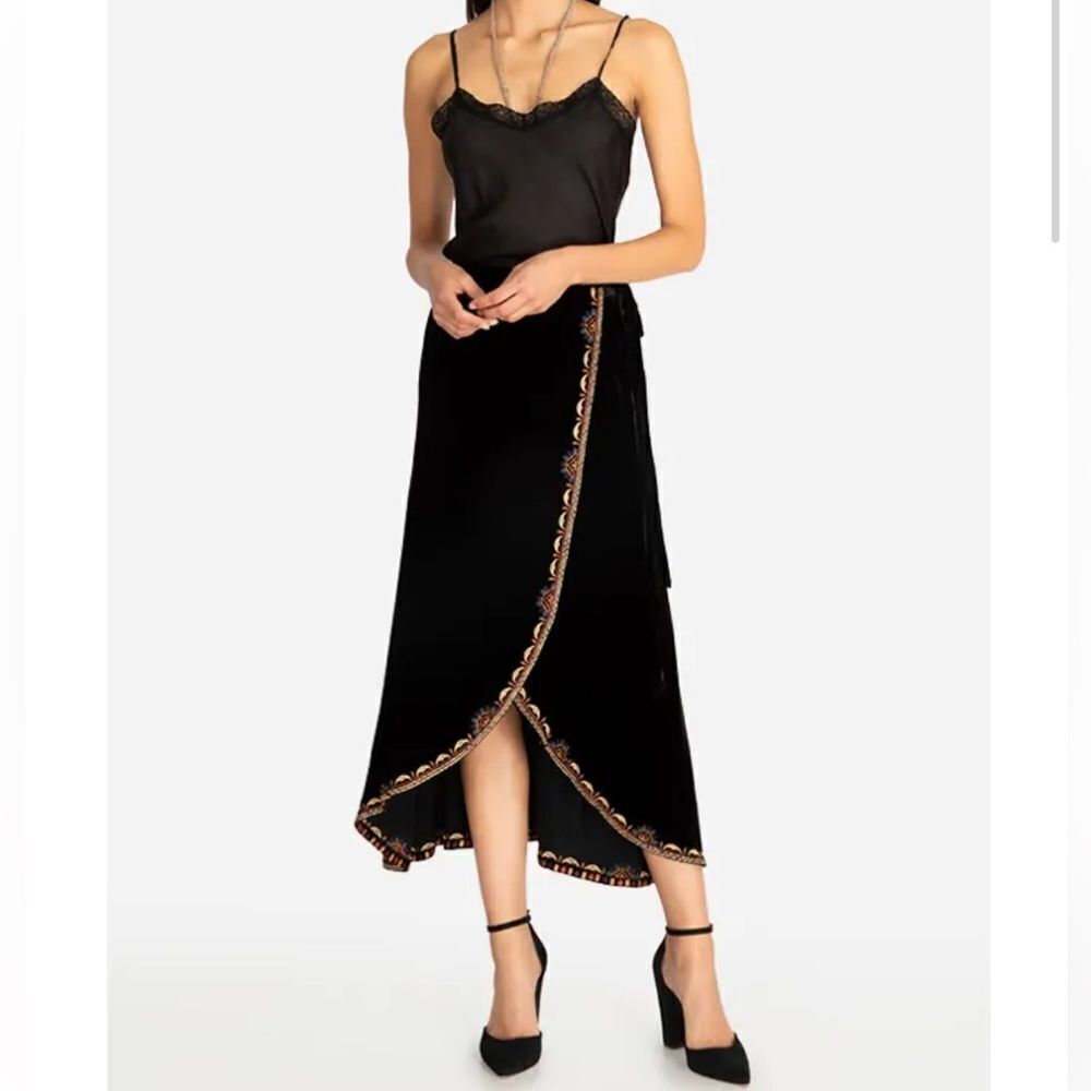 Johnny Was Naomi Velvet Silk Blend Wrap Skirt